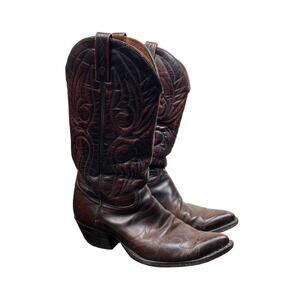 Vintage J. Chisholm Burgundy Leather Western Cowboy Boots Men's 8 EE